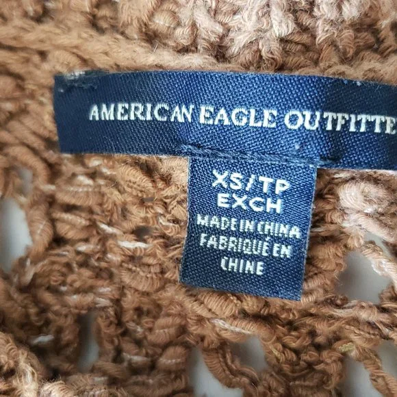 American Eagle Knit Sweater Womens XS Brown Scoop Neck See Through Casual - Picture 4 of 4
